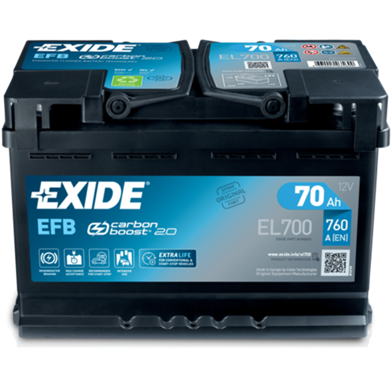 EXIDE EFB 70Ah autobatériaStart-Stop 12V , 760A , EL700