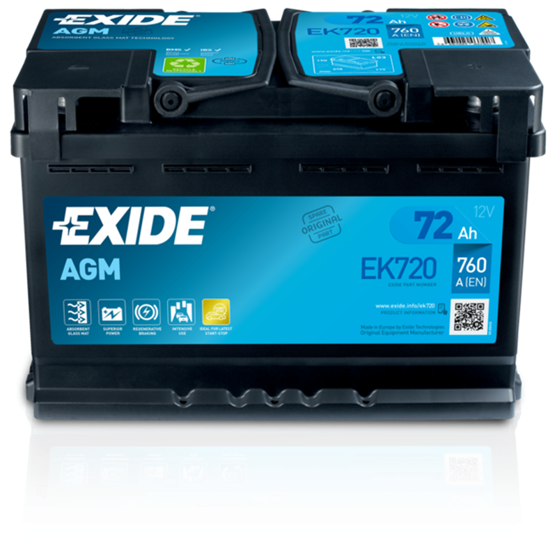 EXIDE AGM 72Ah autobatériaStart-Stop 12V , 760A , EK720