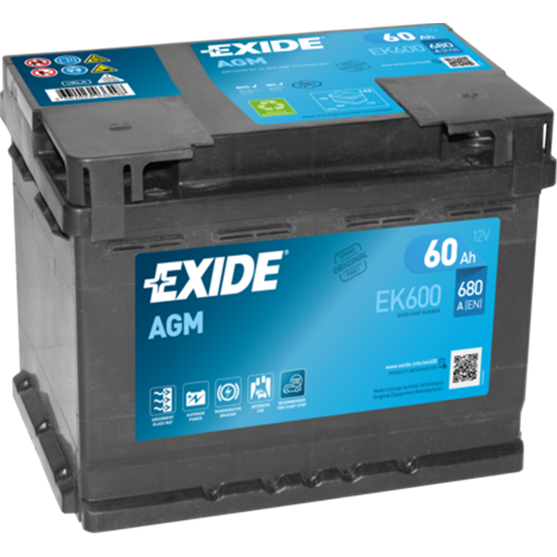 EXIDE AGM 60Ah autobatériaStart-Stop 12V , 680A , EK600