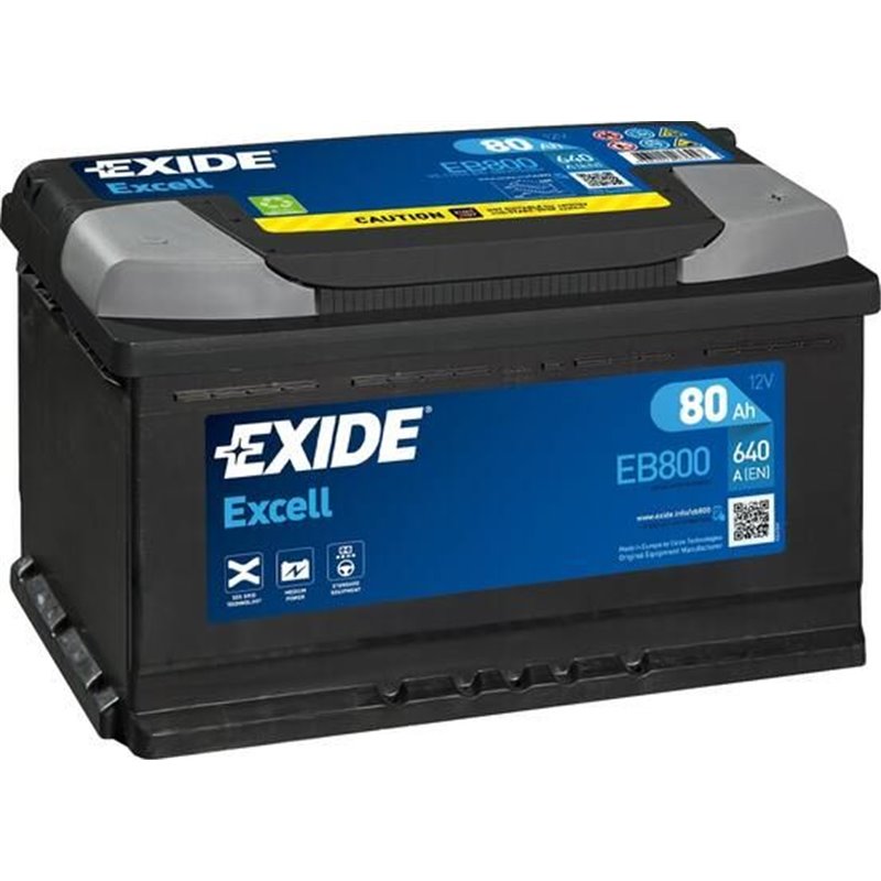 EXIDE Excell 80Ah autobatéria, 12V , 640A , EB800