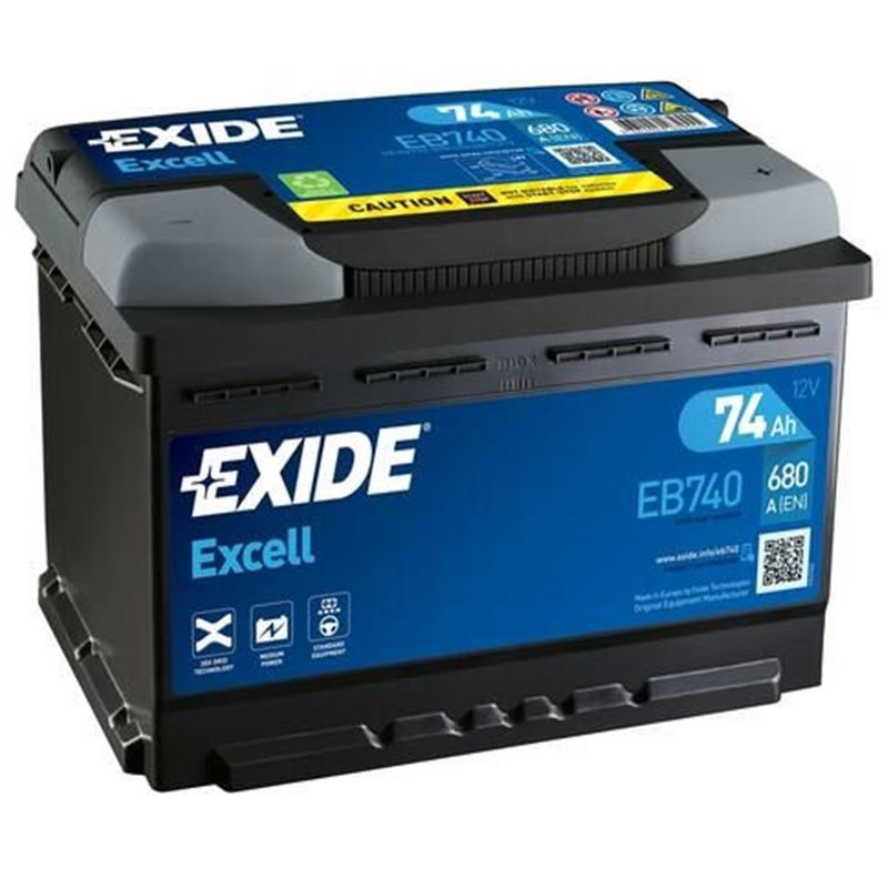 EXIDE Excell 74Ah autobatéria, 12V , 680A , EB740