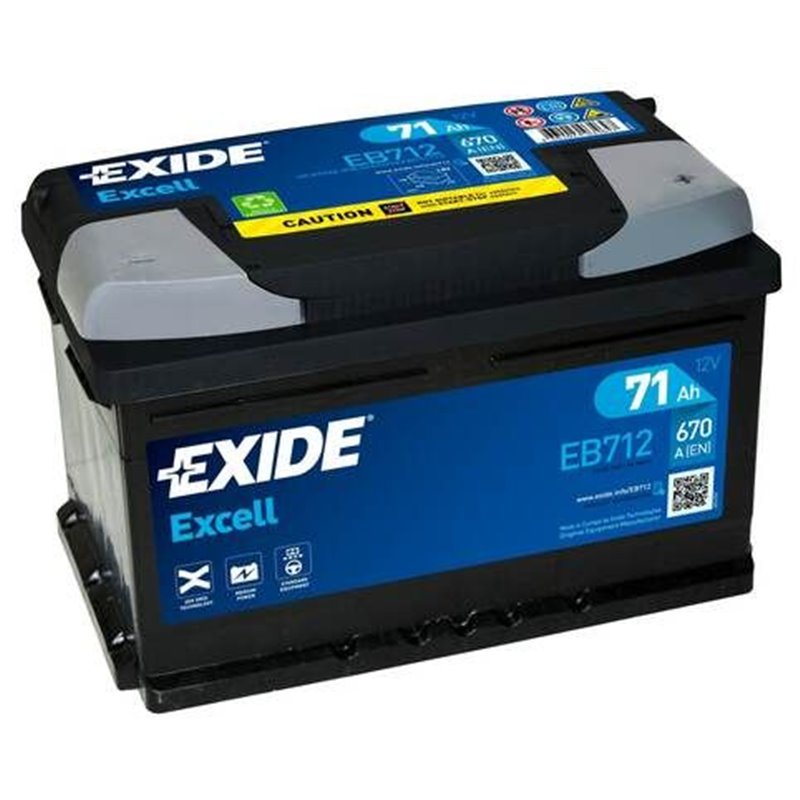 EXIDE Excell 71Ah autobatéria, 12V , 670A , EB712