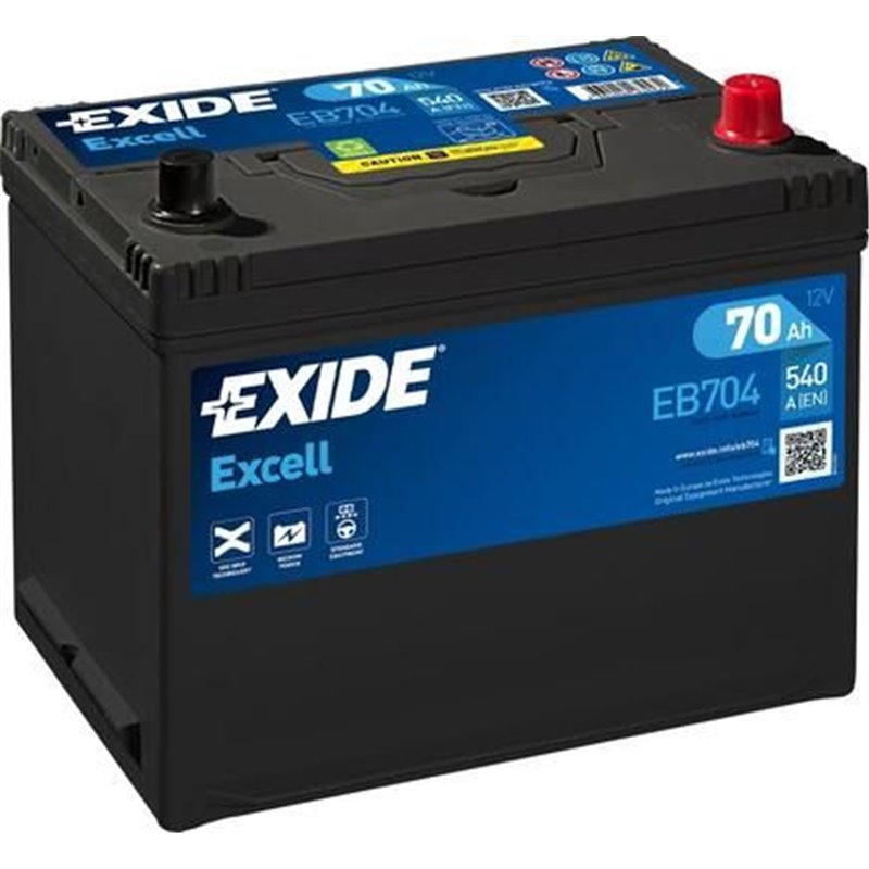 EXIDE Excell 70Ah autobatéria, 12V , 540A , EB704